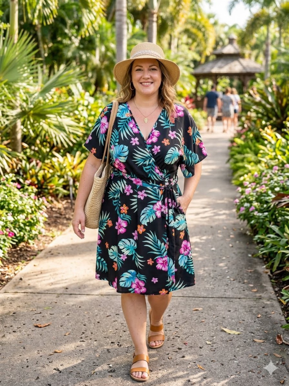 Black Tropical Wrap / Dress / Pink & Teal Floral Print / NWOT / 4x/ 40-“ length